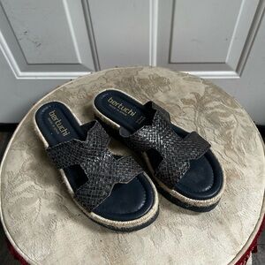 Bertuchi Women’s Gray Leather Cross Strap Espadrille Slide Sandals Sz 38